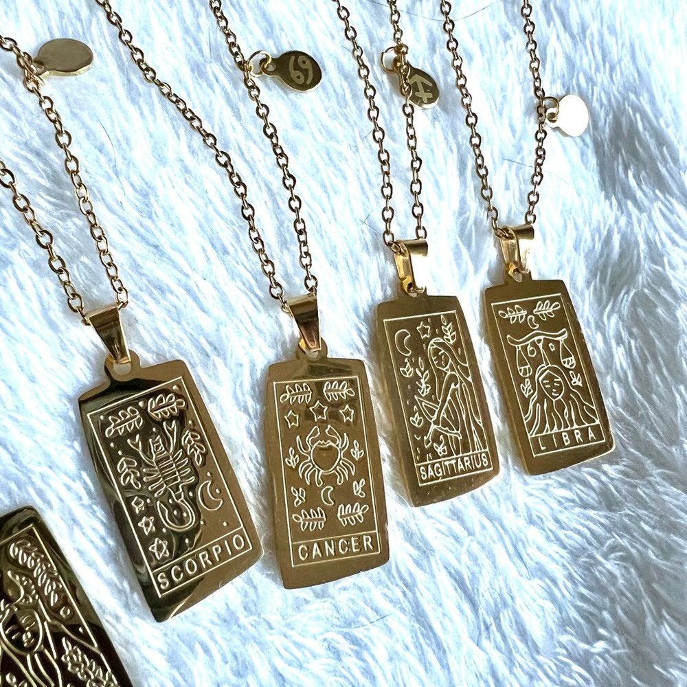 GOLD Stainless Steel ZODIAC ASTROLOGY Necklace Pendant Scorpio Leo Aries Virgo - Picture 15 of 15